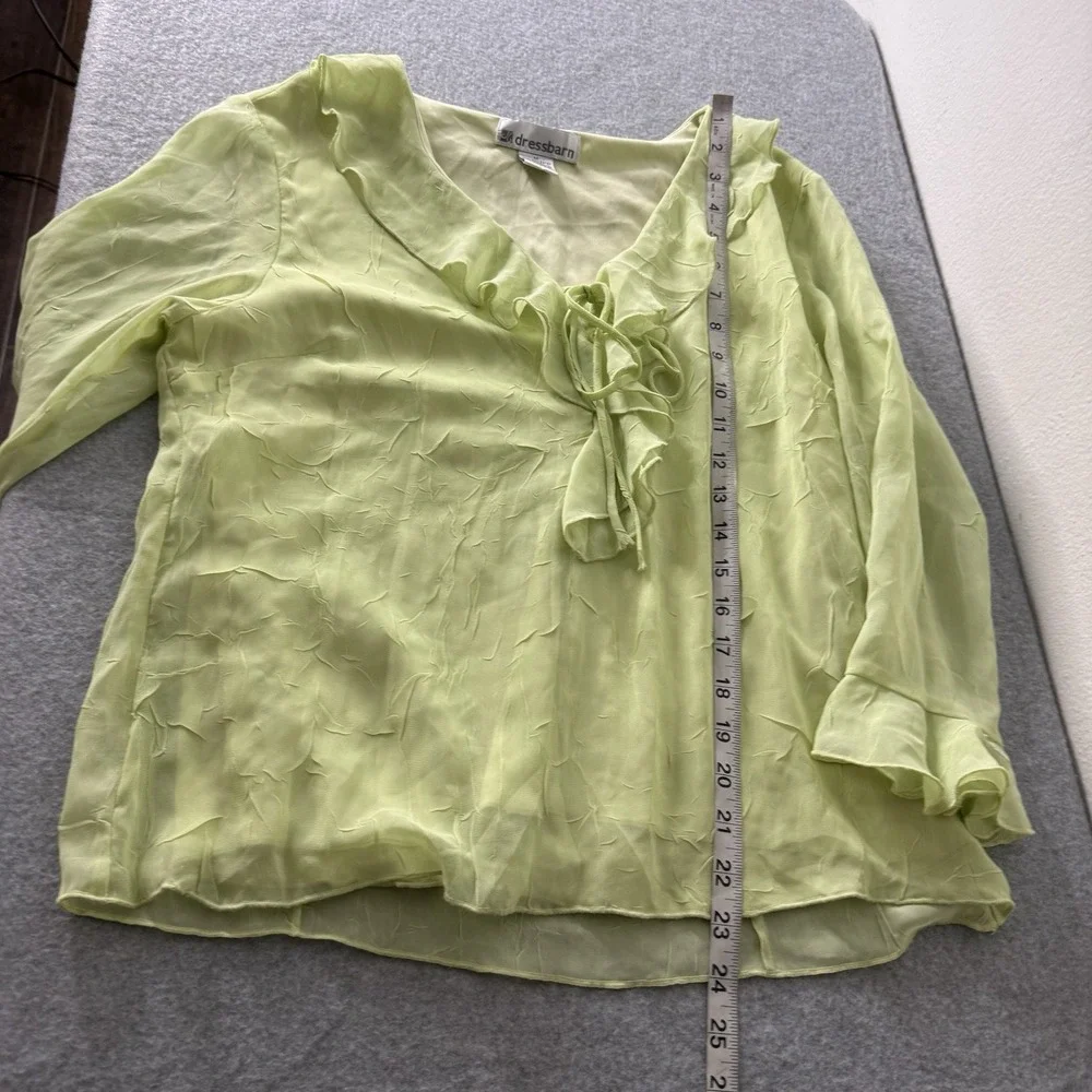Y2K Dressbarn Light Green Ruffle V-neck Fairycore Top Women's Medium‎ Blouse